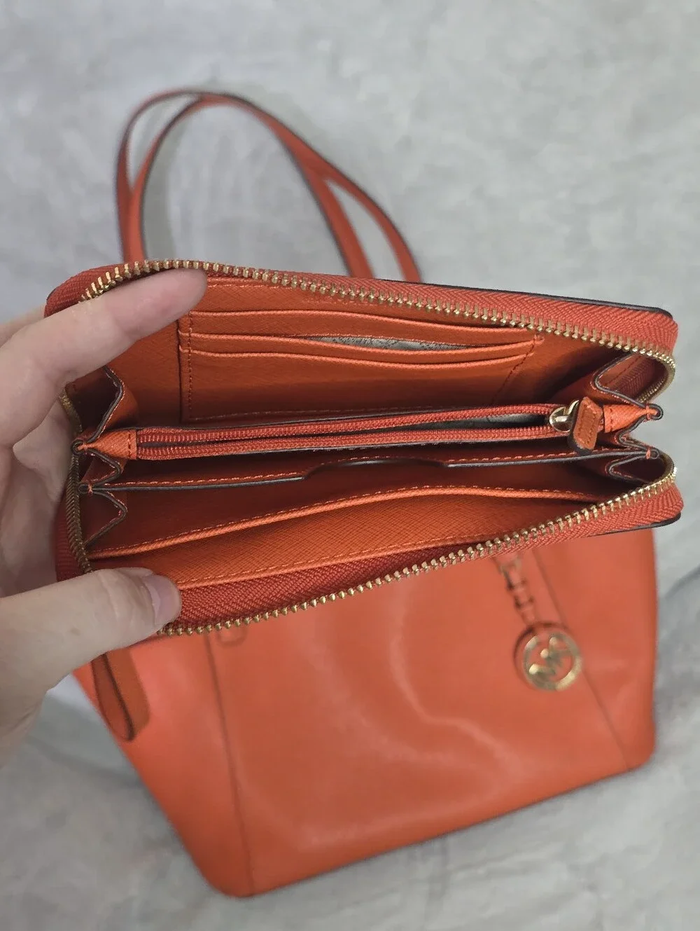 Michael Kors Orange Saffiano Tote with Matching Wristlet - Picture 4 of 5